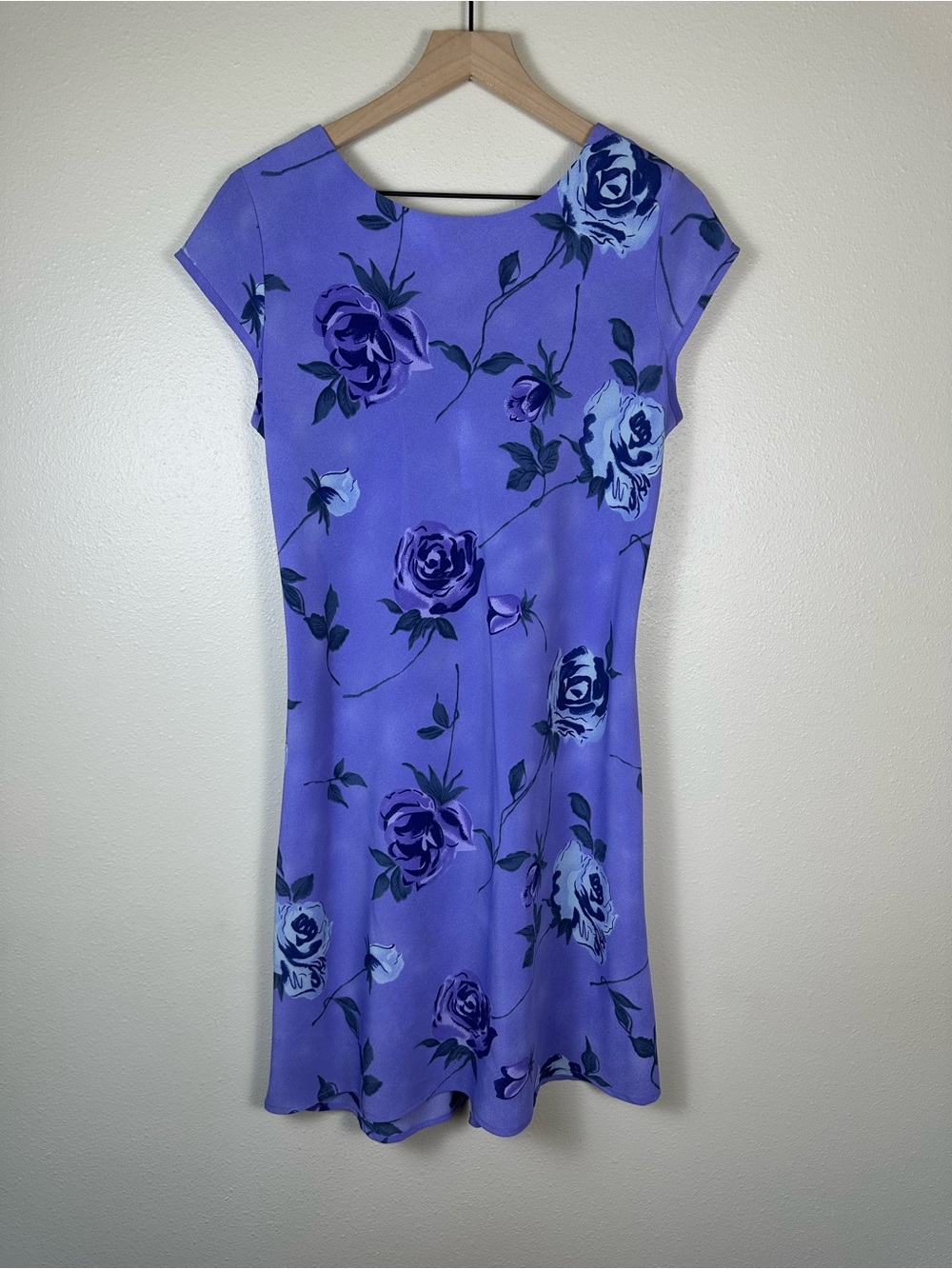 Vintage LISA JO Women Large Purple Floral Coquette‎ Cap-Sleeve Short Dress